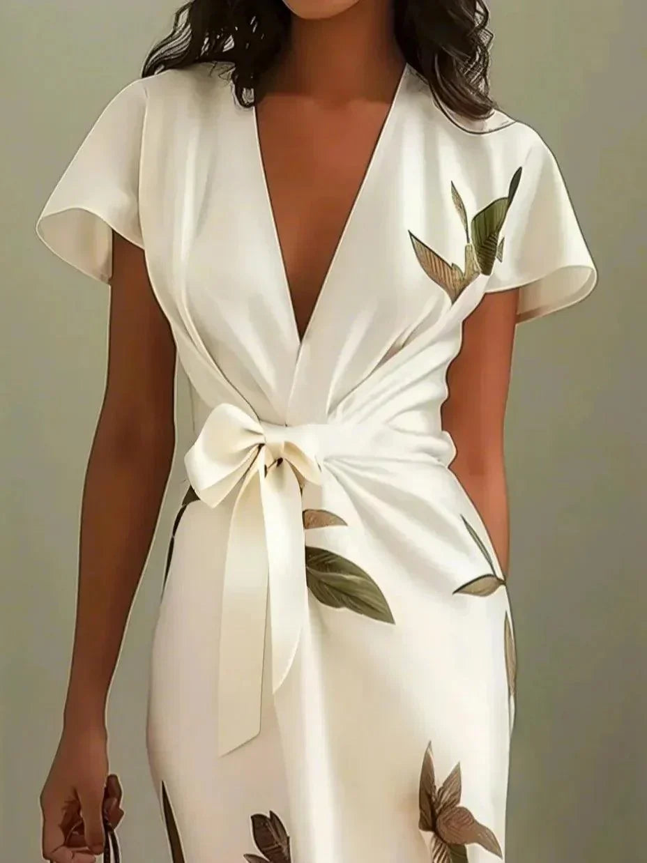 Judy | Robe Midi en Satin à Manches Courtes Blanche Henri Lyon
