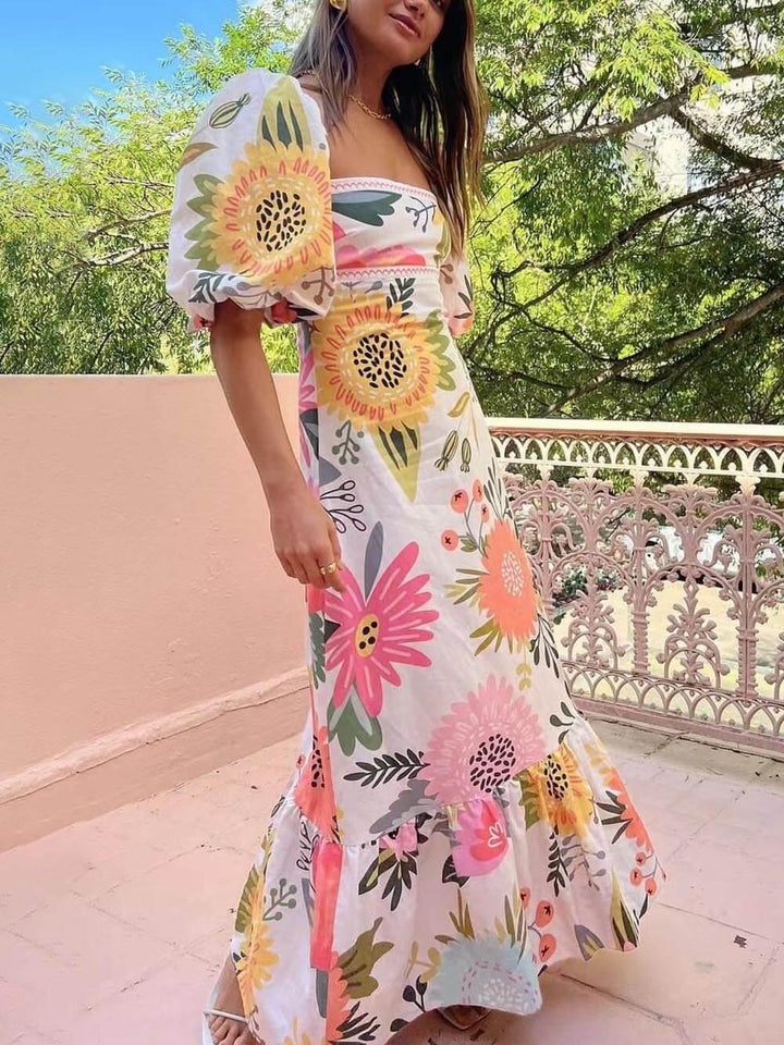 Ivy | Robe Maxi à Imprimé Floral avec Décolleté Carré pour les Vacances Henri Lyon