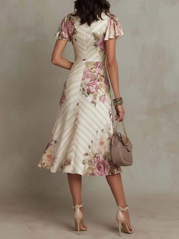 Margaret | Robe Midi Satinée Florale Vintage Henri Lyon