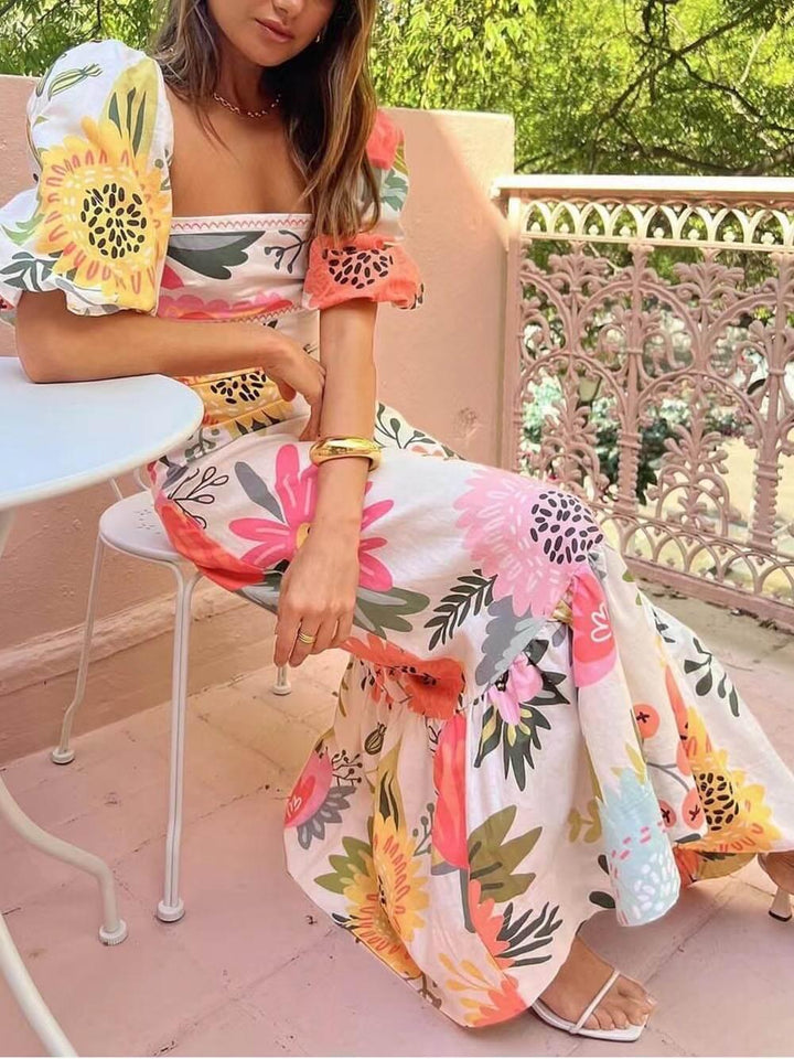 Ivy | Robe Maxi à Imprimé Floral avec Décolleté Carré pour les Vacances Henri Lyon