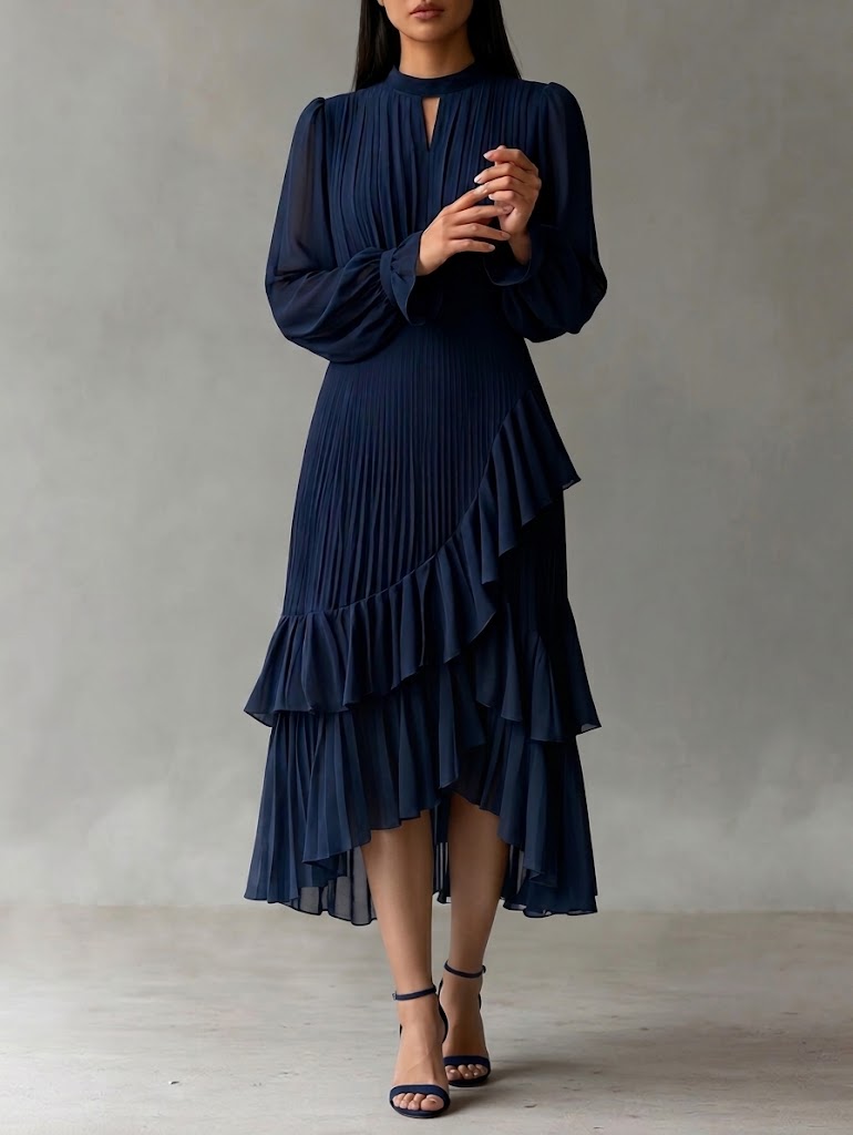 Zelena - Robe midi élégante plissée avec volants Henri Lyon