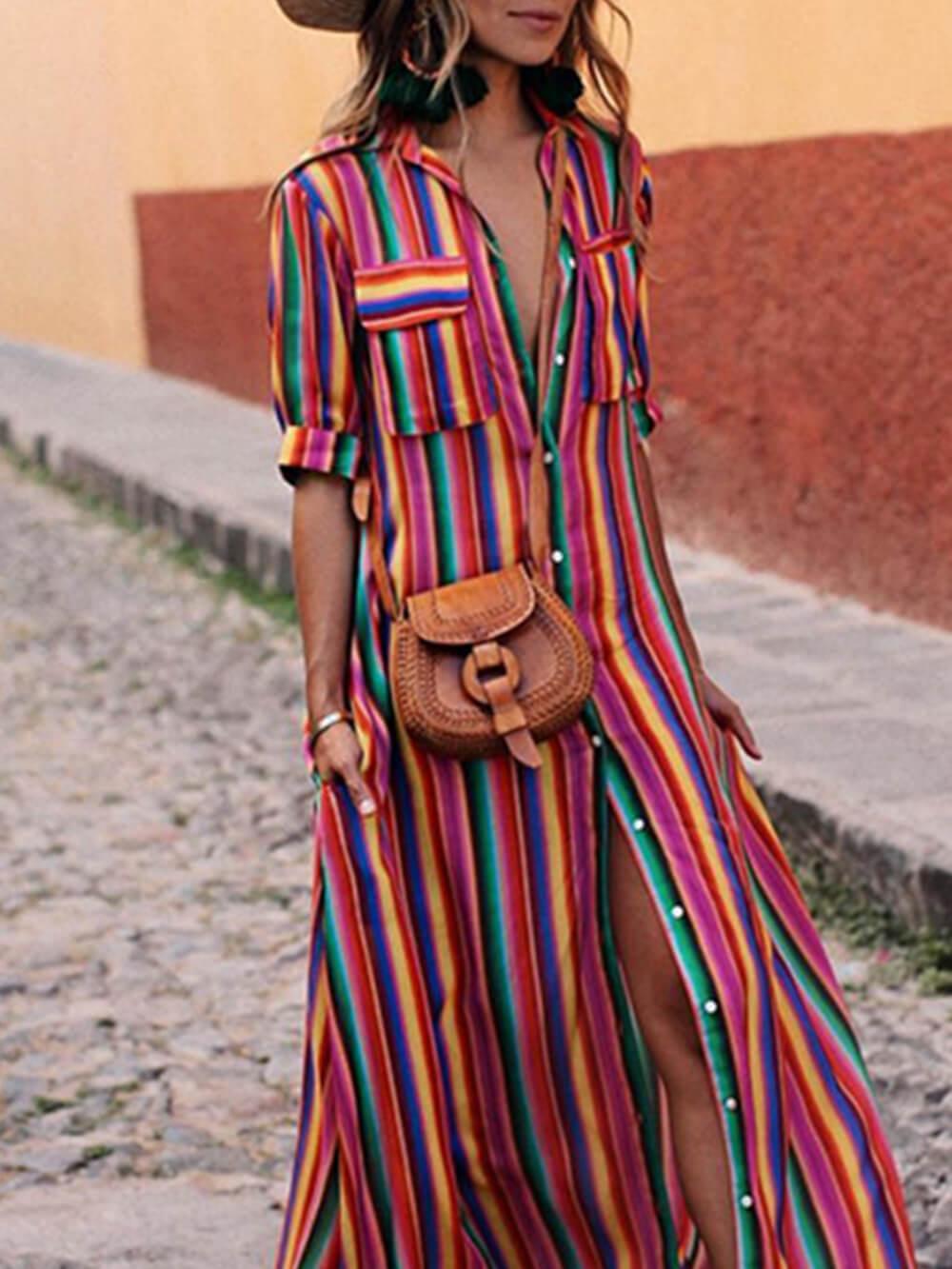 Nancy | Robe maxi à rayures estivales décontractée Henri Lyon