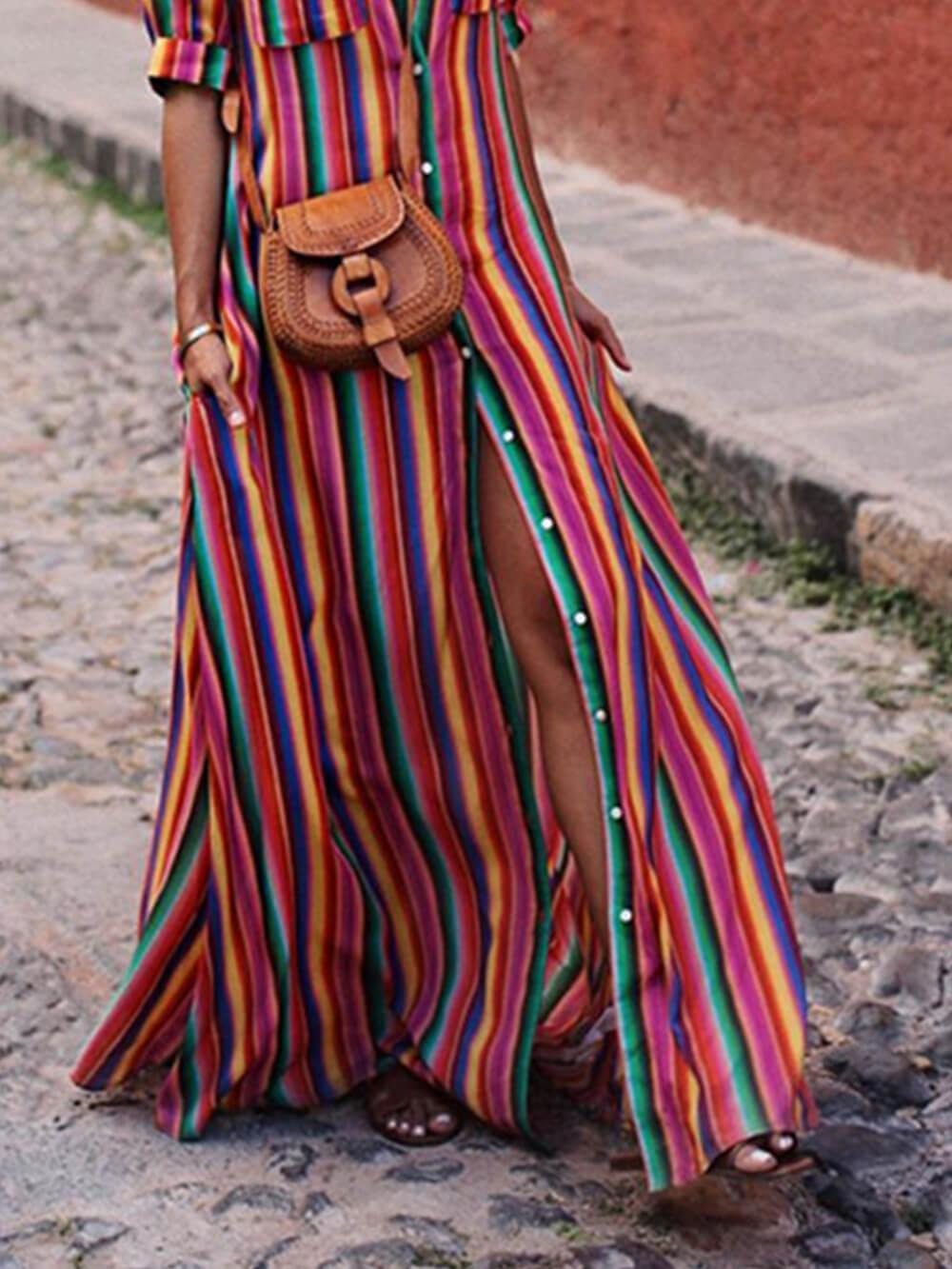Nancy | Robe maxi à rayures estivales décontractée Henri Lyon