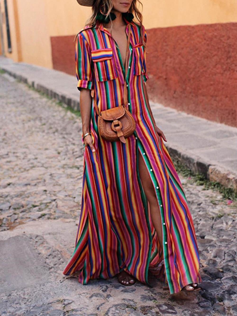 Nancy | Robe maxi à rayures estivales décontractée Henri Lyon