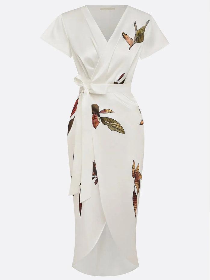Judy | Robe Midi en Satin à Manches Courtes Blanche Henri Lyon