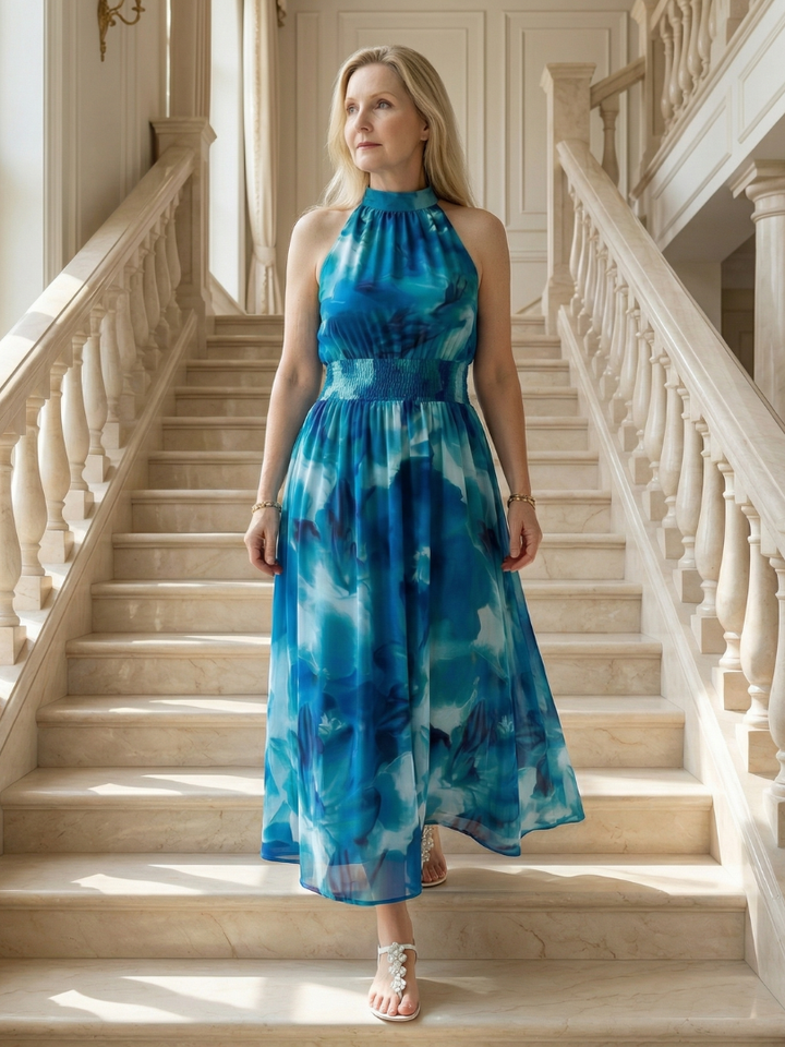 Sylin - Robe Midi à Encolure Halter Rassemblée Henri Lyon