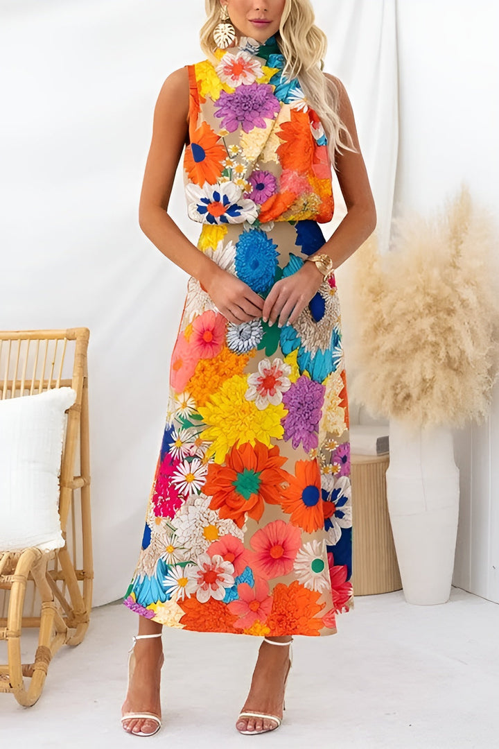 Estate | Robe maxi sans manches avec nœud à la taille et imprimé floral Henri Lyon