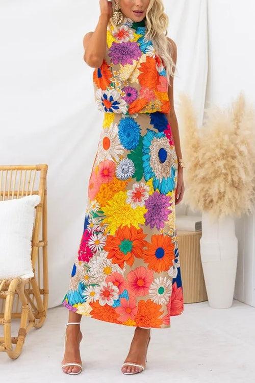 Estate | Robe maxi sans manches avec nœud à la taille et imprimé floral Henri Lyon