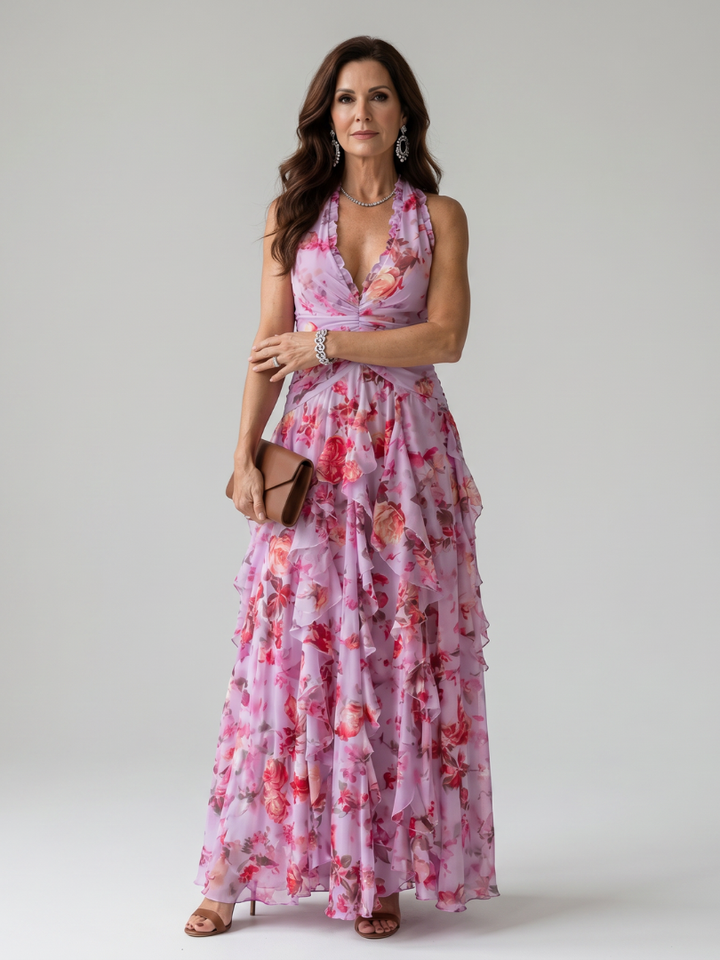 Nori - Robe Maxi Fleurie à Encolure Halter et Bodice Froncé Henri Lyon