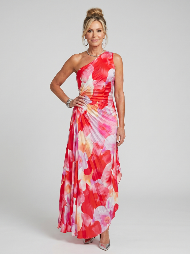 Taya - Robe Midi à Bretelle Unique et Corsage Plissé Henri Lyon