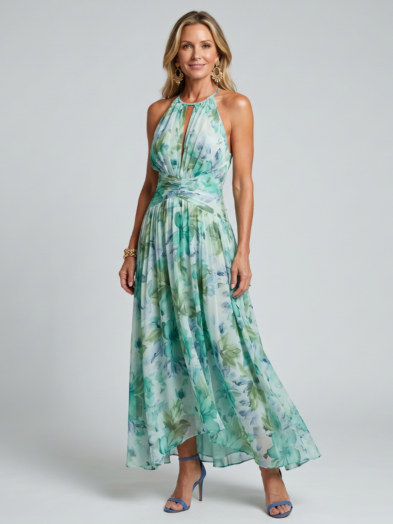 Portia - Robe Midi à Bretelles Plissées avec Motif Floral Doux Henri Lyon