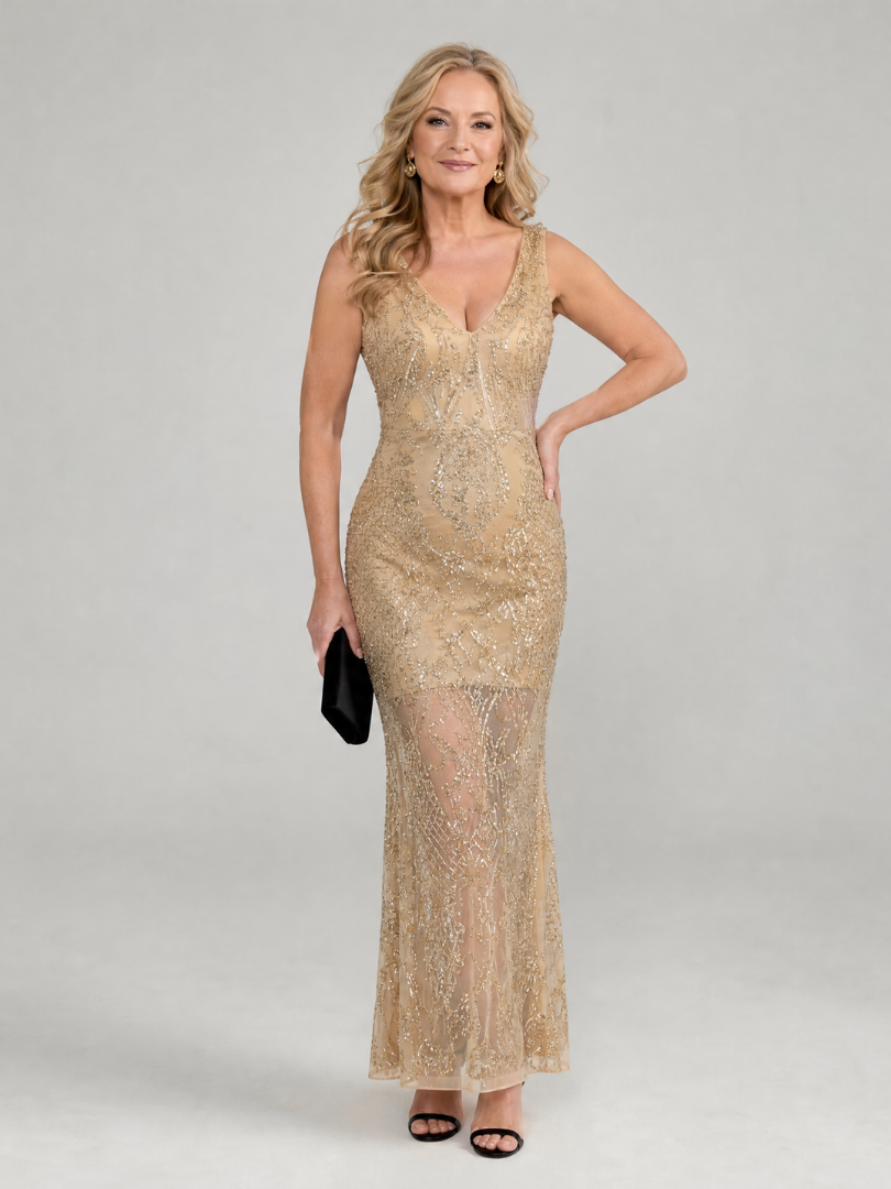 Sirea - Robe midi sans manches avec panneaux en tulle et sequins Henri Lyon