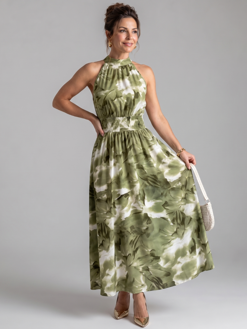 Olivia - Robe Midi Imprimé Abstrait à Taille Froncée Henri Lyon