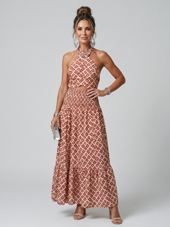 Amira - Robe Midi Découpée Imprimé Géométrique à Encolure Croisée Henri Lyon
