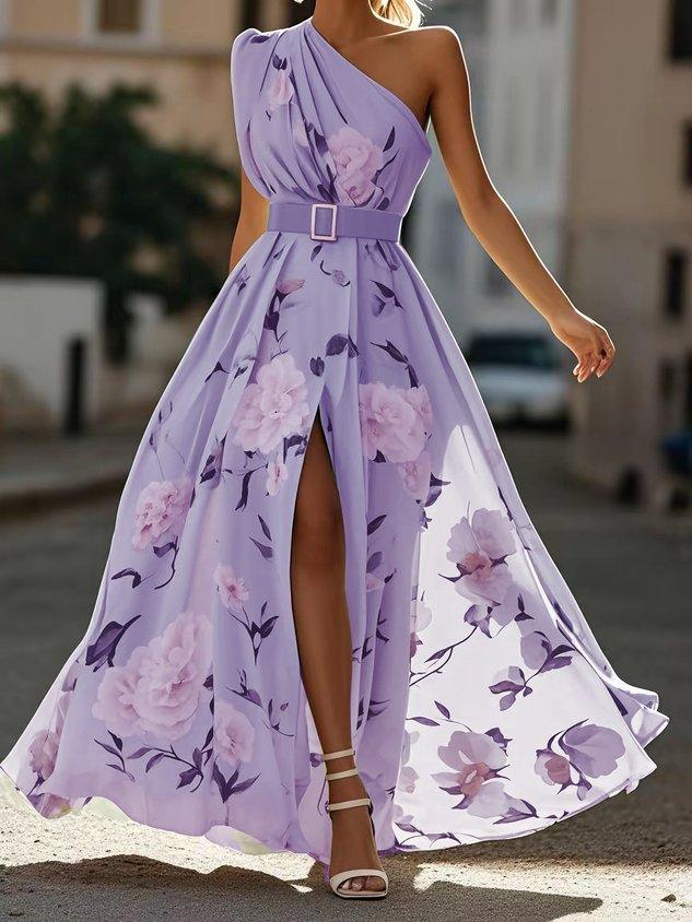 Julie | Robe Maxi Chiffon Florale à Épaules Dégagées Vert Clair Henri Lyon