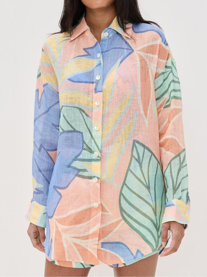 Amandine | Robe Courte Imprimée Feuilles Tropicales Henri Lyon