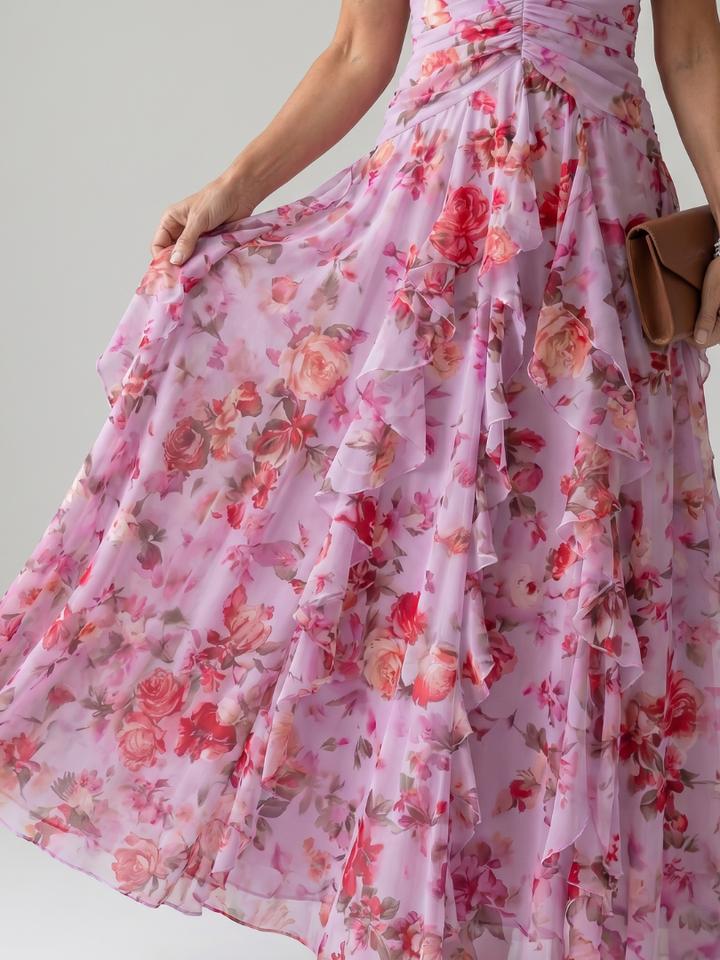 Nori - Robe Maxi Fleurie à Encolure Halter et Bodice Froncé Henri Lyon