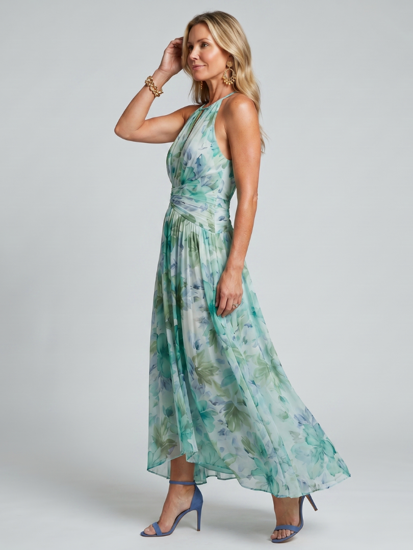 Portia - Robe Midi à Bretelles Plissées avec Motif Floral Doux Henri Lyon