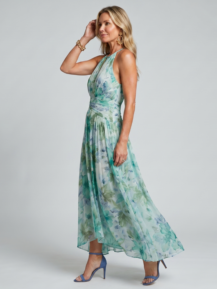 Portia - Robe Midi à Bretelles Plissées avec Motif Floral Doux Henri Lyon