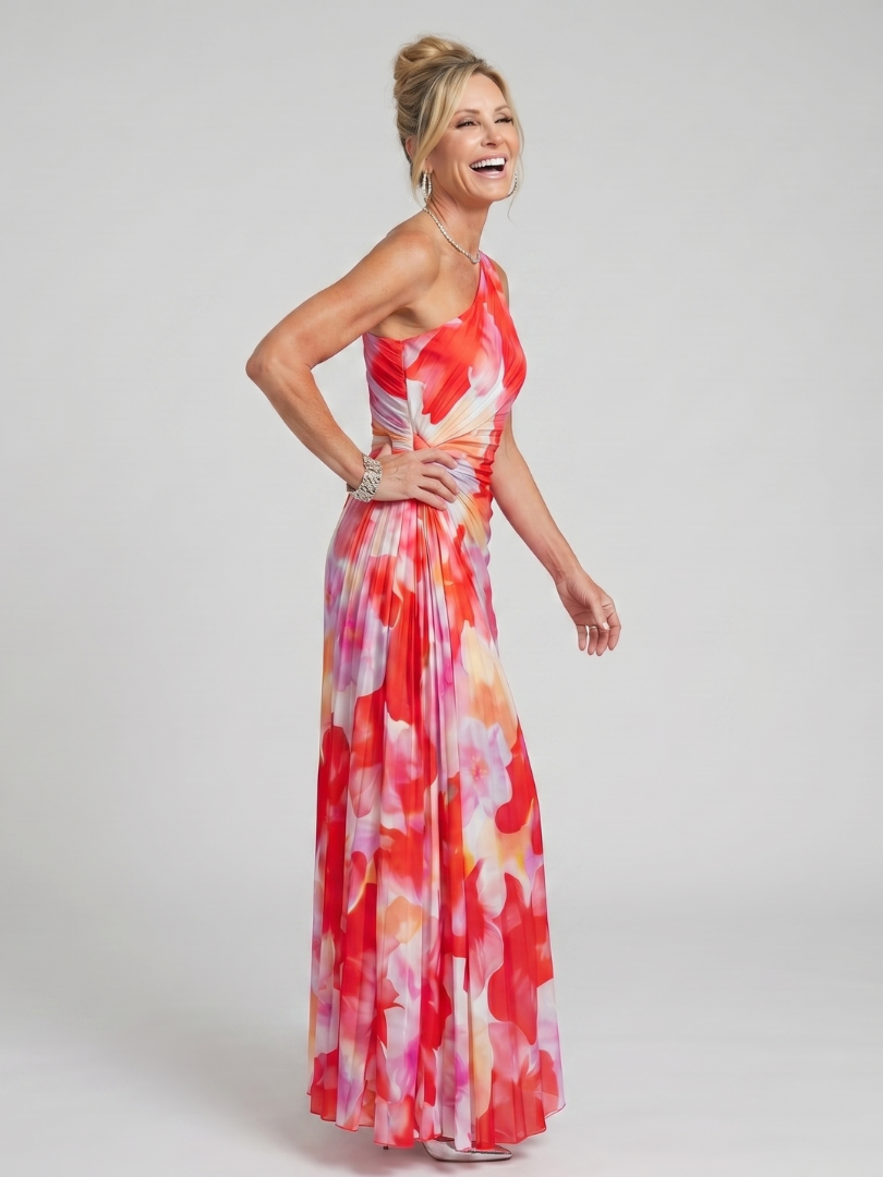 Taya - Robe Midi à Bretelle Unique et Corsage Plissé Henri Lyon