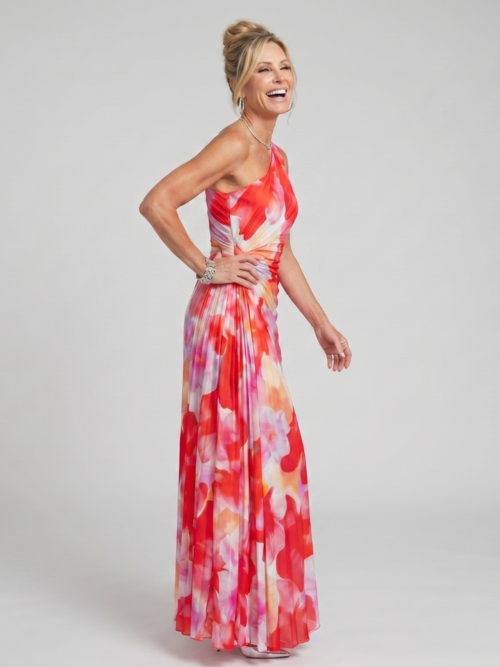 Taya - Robe Midi à Bretelle Unique et Corsage Plissé Henri Lyon