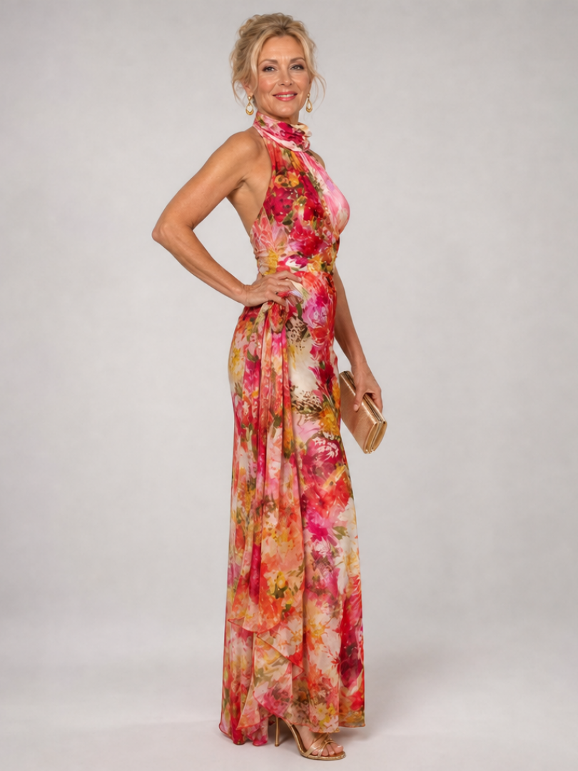 Elisabetta - Robe Maxi Imprimée Florale à Col Halter Henri Lyon