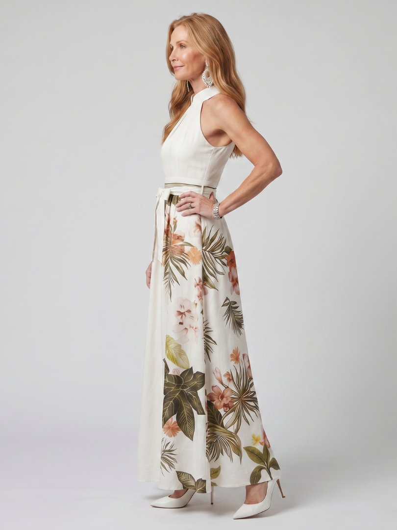 Prairie - Robe maxi à panneaux botaniques et col halter drapé Henri Lyon