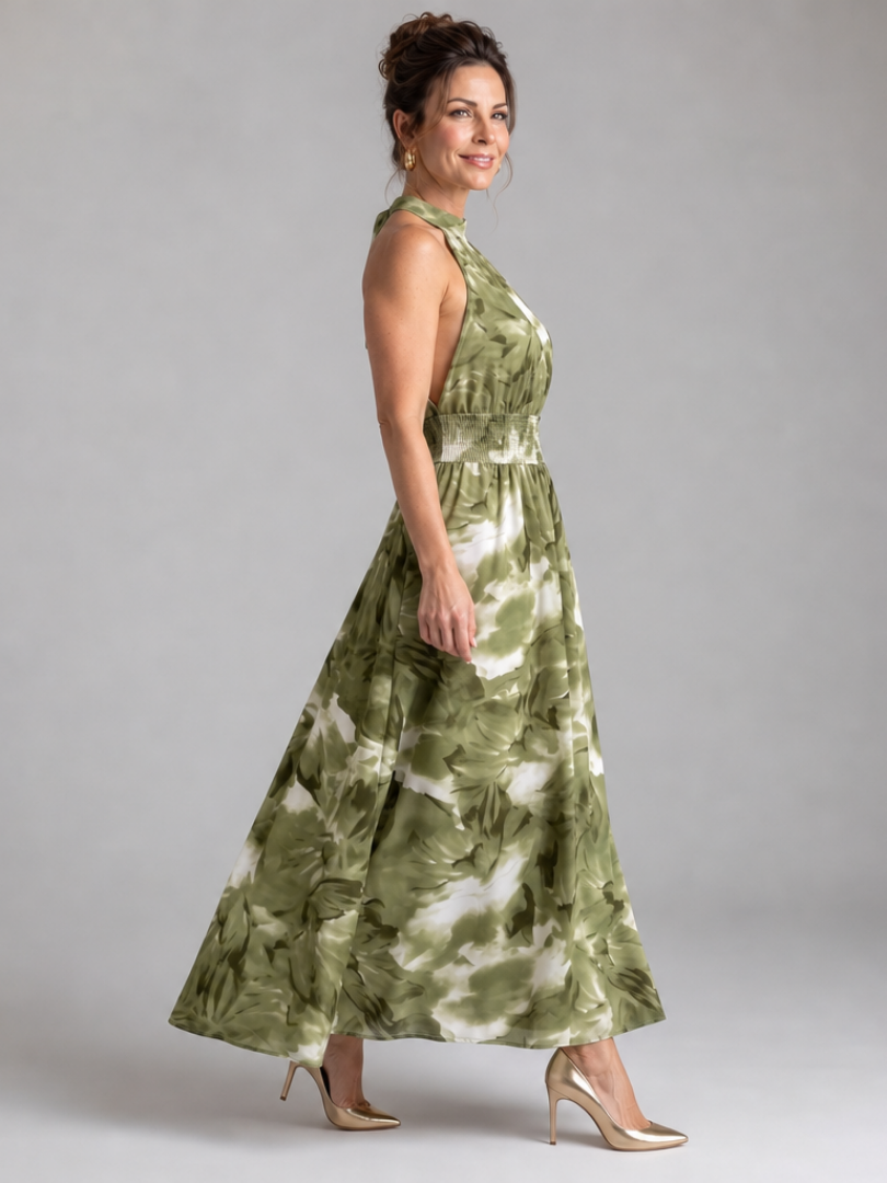 Olivia - Robe Midi Imprimé Abstrait à Taille Froncée Henri Lyon