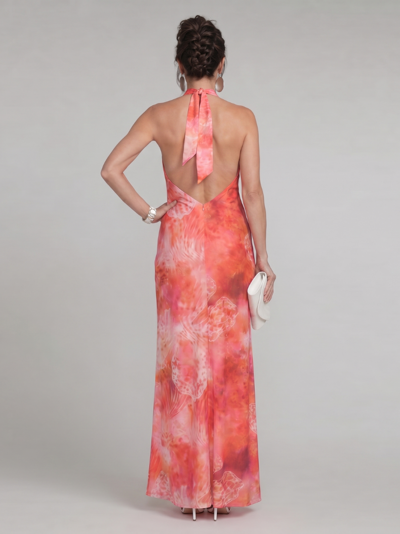 Coraline - Robe Maxi à Imprimé et Col Halter Henri Lyon