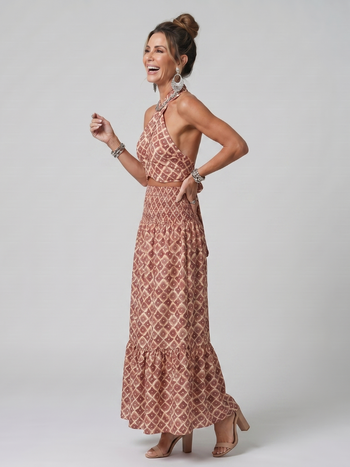 Amira - Robe Midi Découpée Imprimé Géométrique à Encolure Croisée Henri Lyon