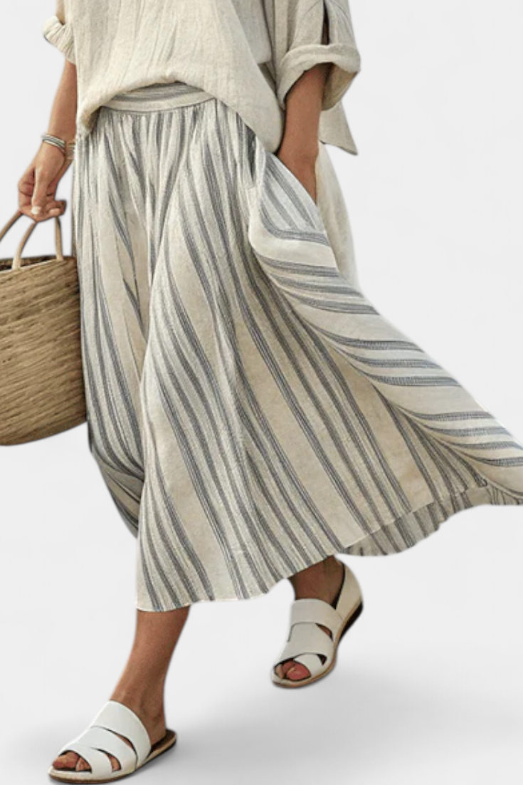 Aurcyn | Blouse Loose Confortable & Jupe Midi Rayée Henri Lyon