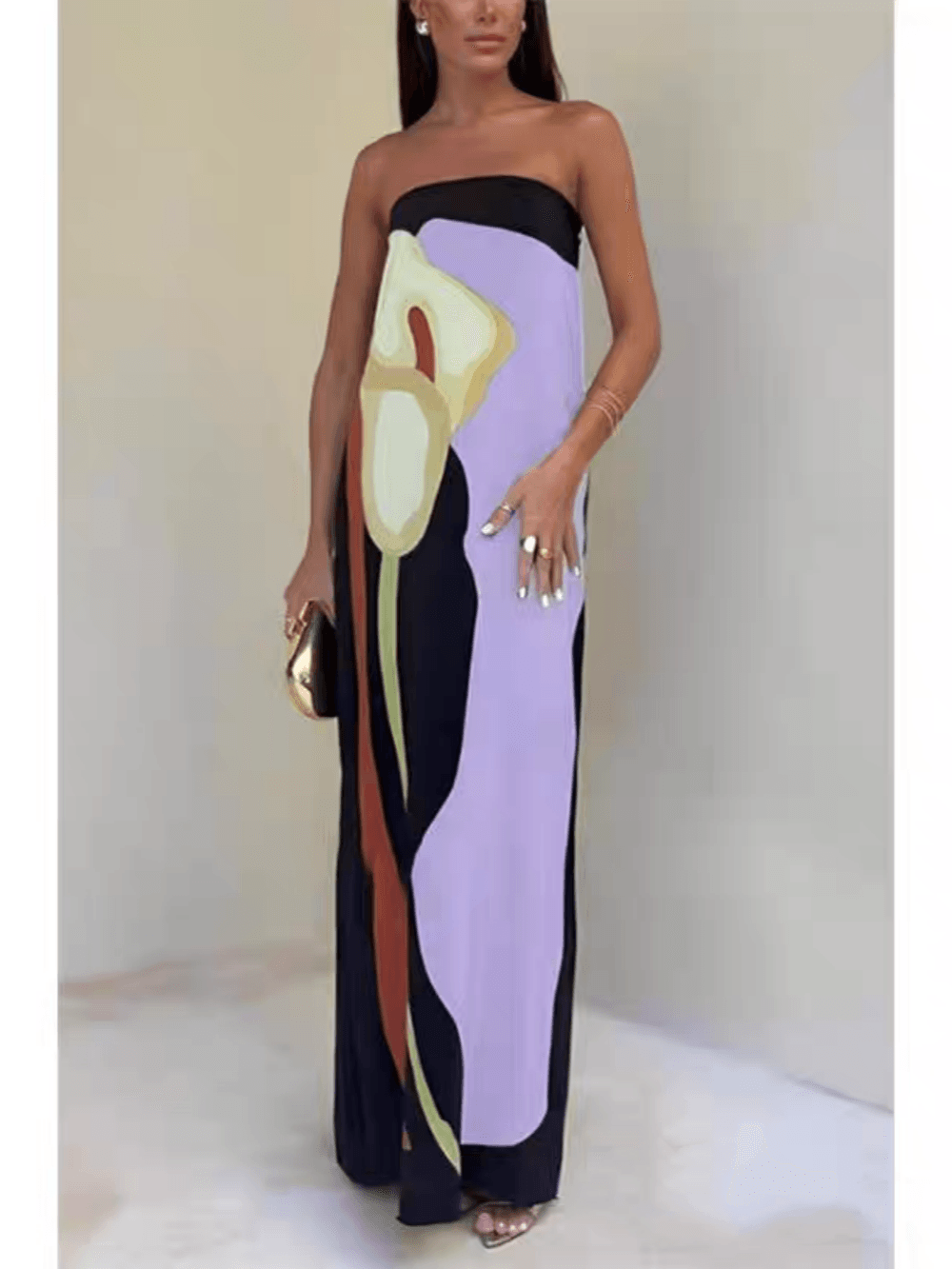 Joan | Robe de soirée maxi imprimée sans manches au style côtier Henri Lyon