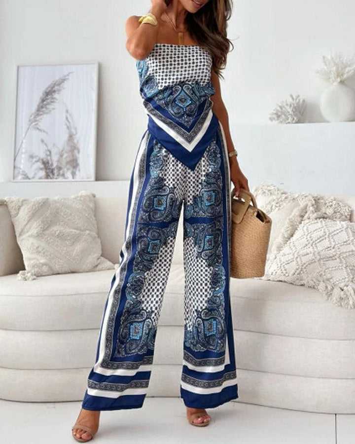 Helen | Ensemble élégant de deux pièces avec top à lacets et pantalon prêt pour les vacances Henri Lyon