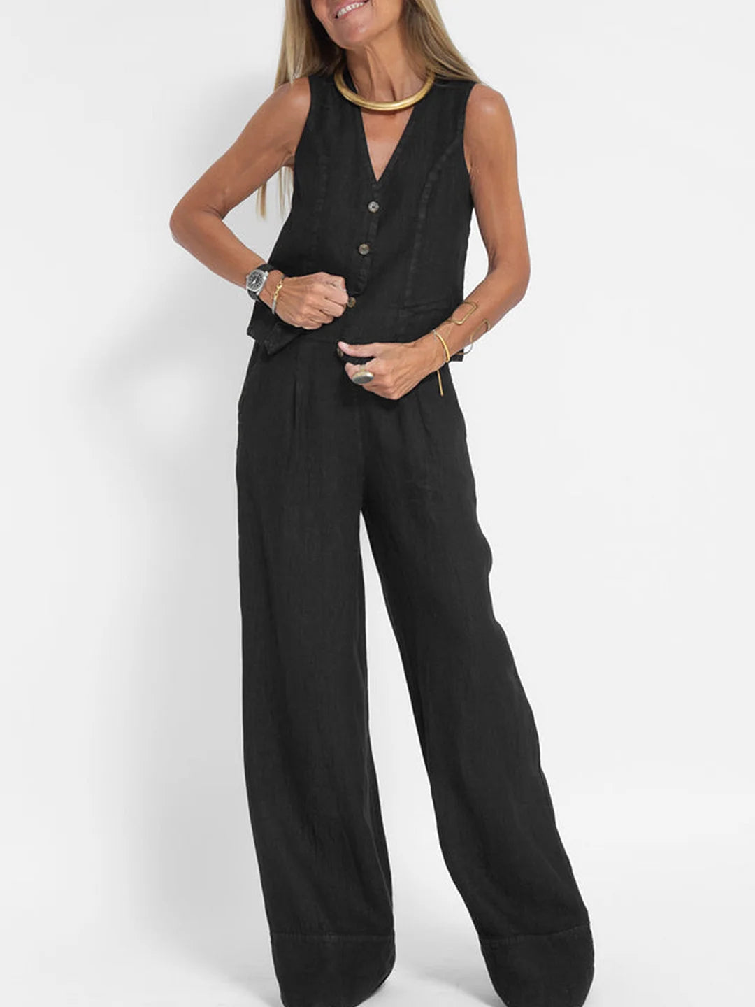 Aira - Ensemble Gilet Boutonné & Pantalon Large Henri Lyon