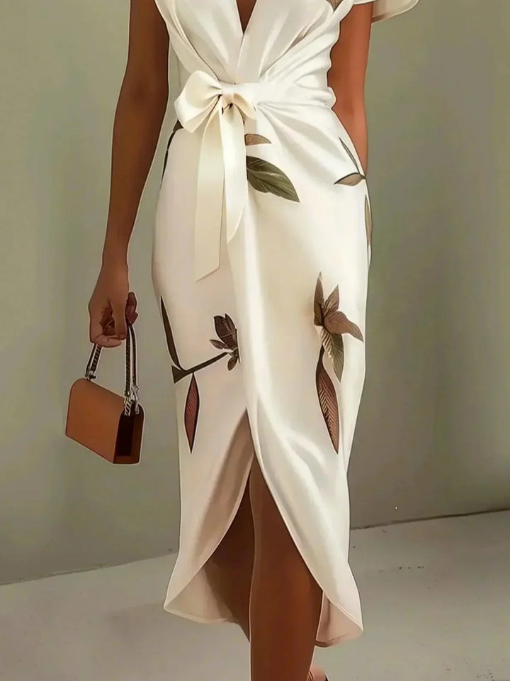 Judy | Robe Midi en Satin à Manches Courtes Blanche Henri Lyon