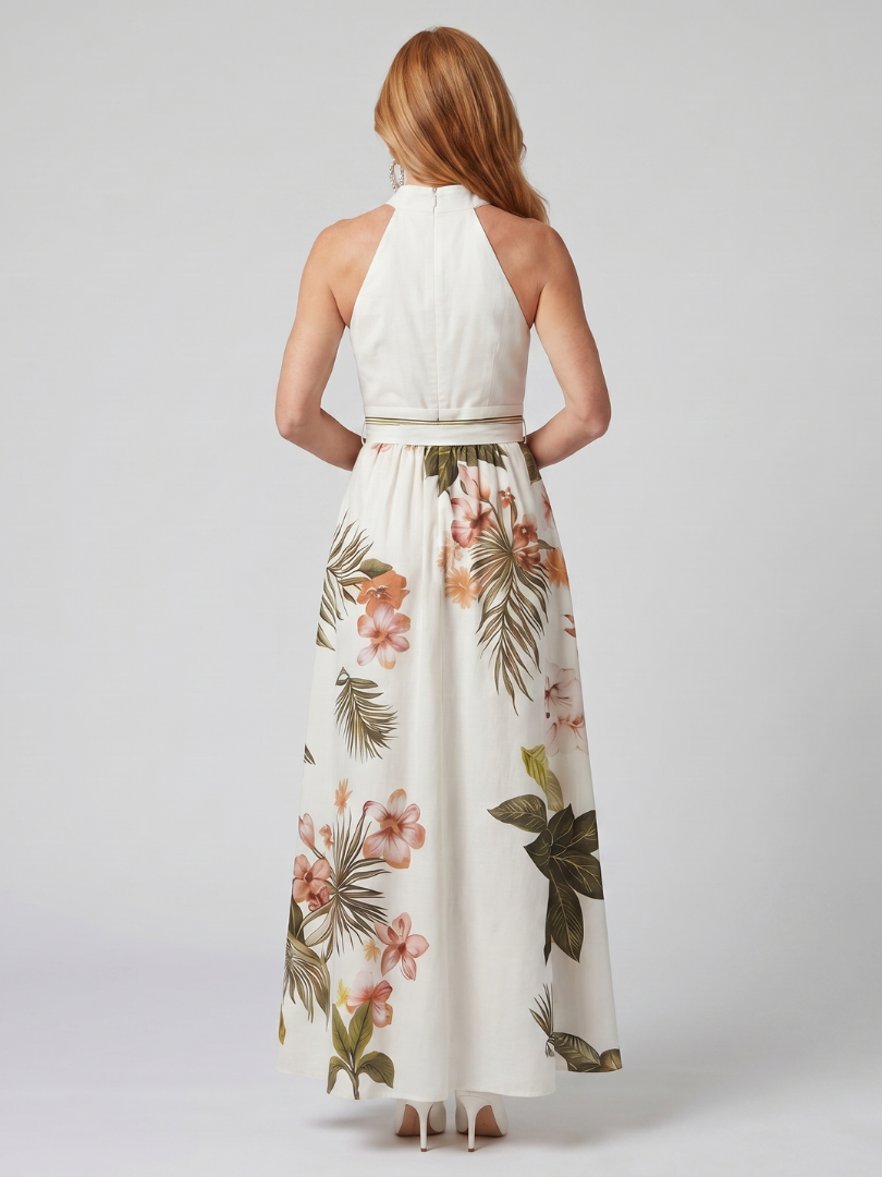 Prairie - Robe maxi à panneaux botaniques et col halter drapé Henri Lyon