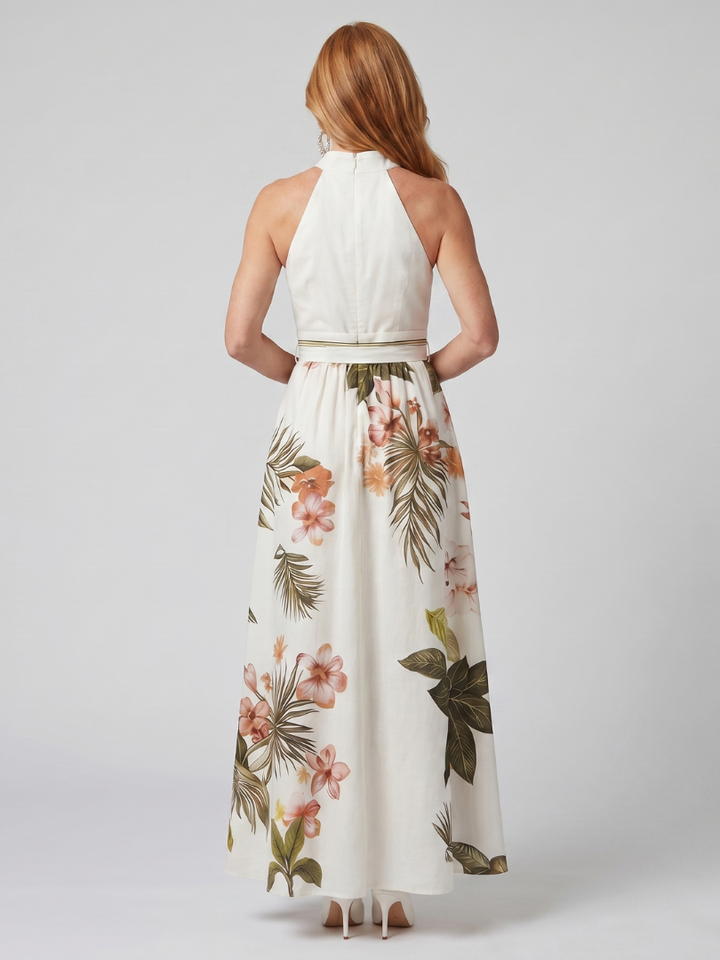 Prairie - Robe maxi à panneaux botaniques et col halter drapé Henri Lyon