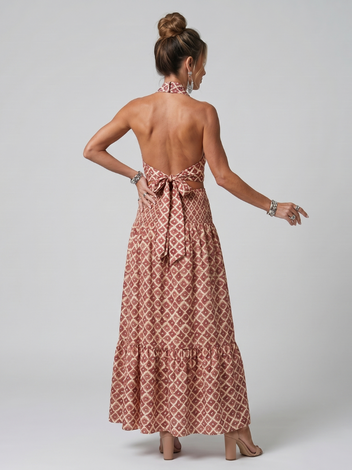 Amira - Robe Midi Découpée Imprimé Géométrique à Encolure Croisée Henri Lyon