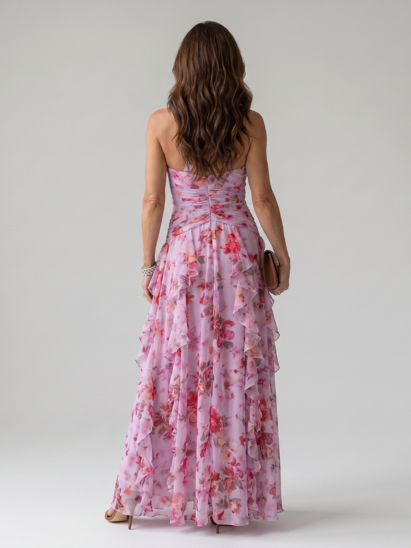 Nori - Robe Maxi Fleurie à Encolure Halter et Bodice Froncé Henri Lyon