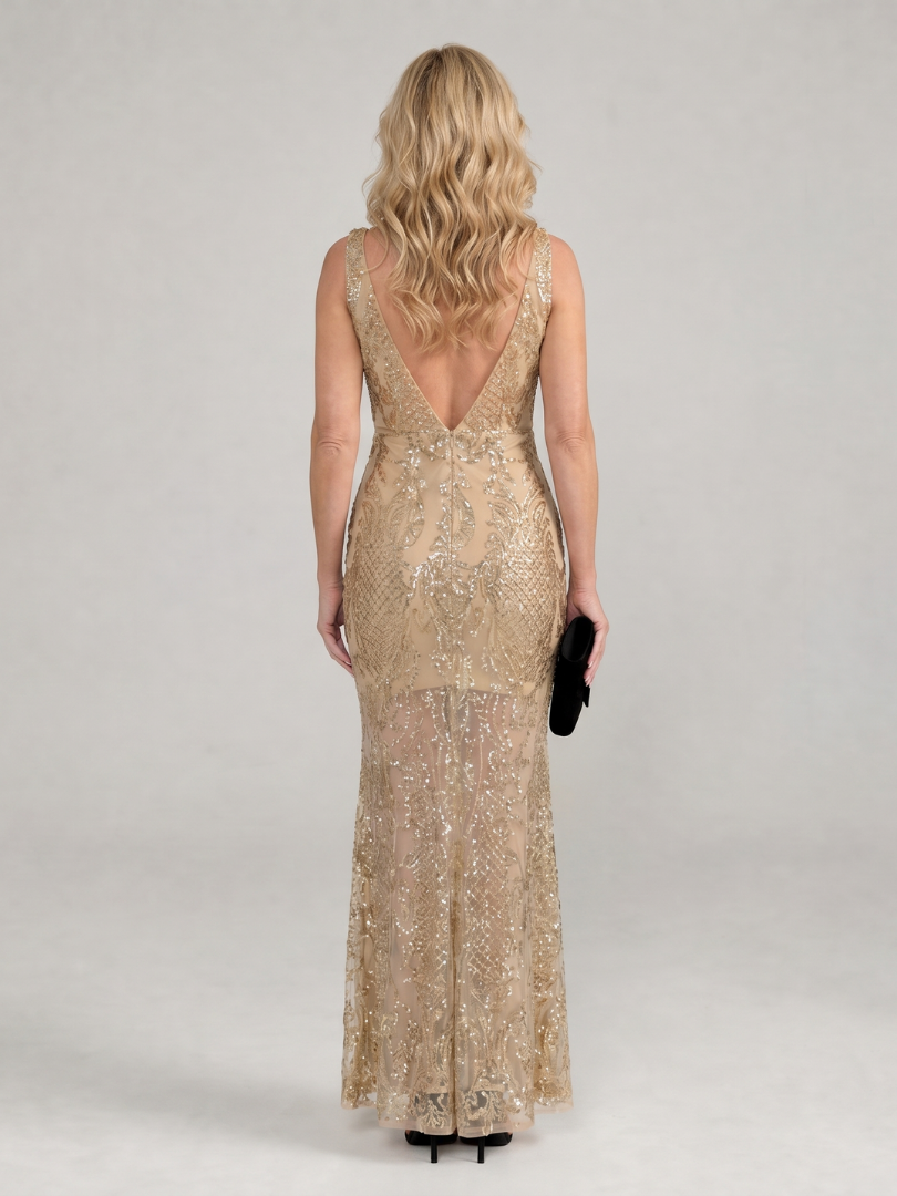 Sirea - Robe midi sans manches avec panneaux en tulle et sequins Henri Lyon
