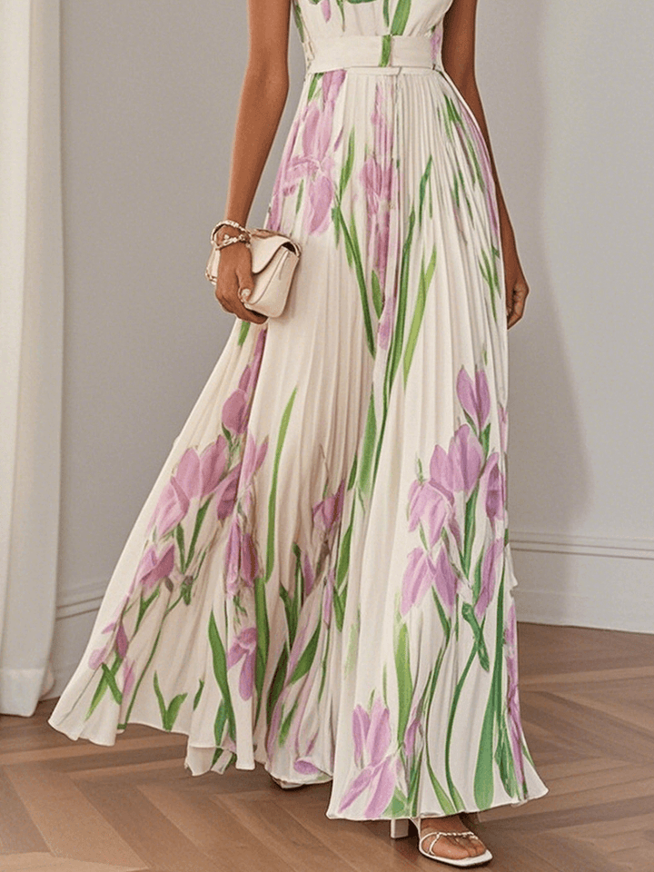 Marie | Robe Maxi Chiffon Florale Plissée Blanche Henri Lyon