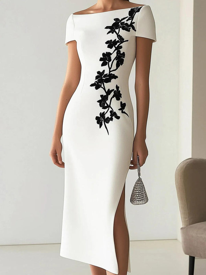 Audrey | Robe Midi à Imprimé Floral Chic avec Col Bateau Henri Lyon