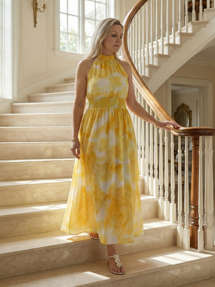 Sylin - Robe Midi à Encolure Halter Rassemblée Henri Lyon