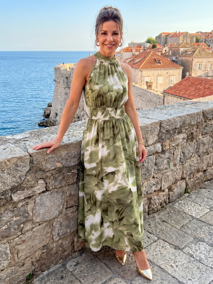 Olivia - Robe Midi Imprimé Abstrait à Taille Froncée Henri Lyon