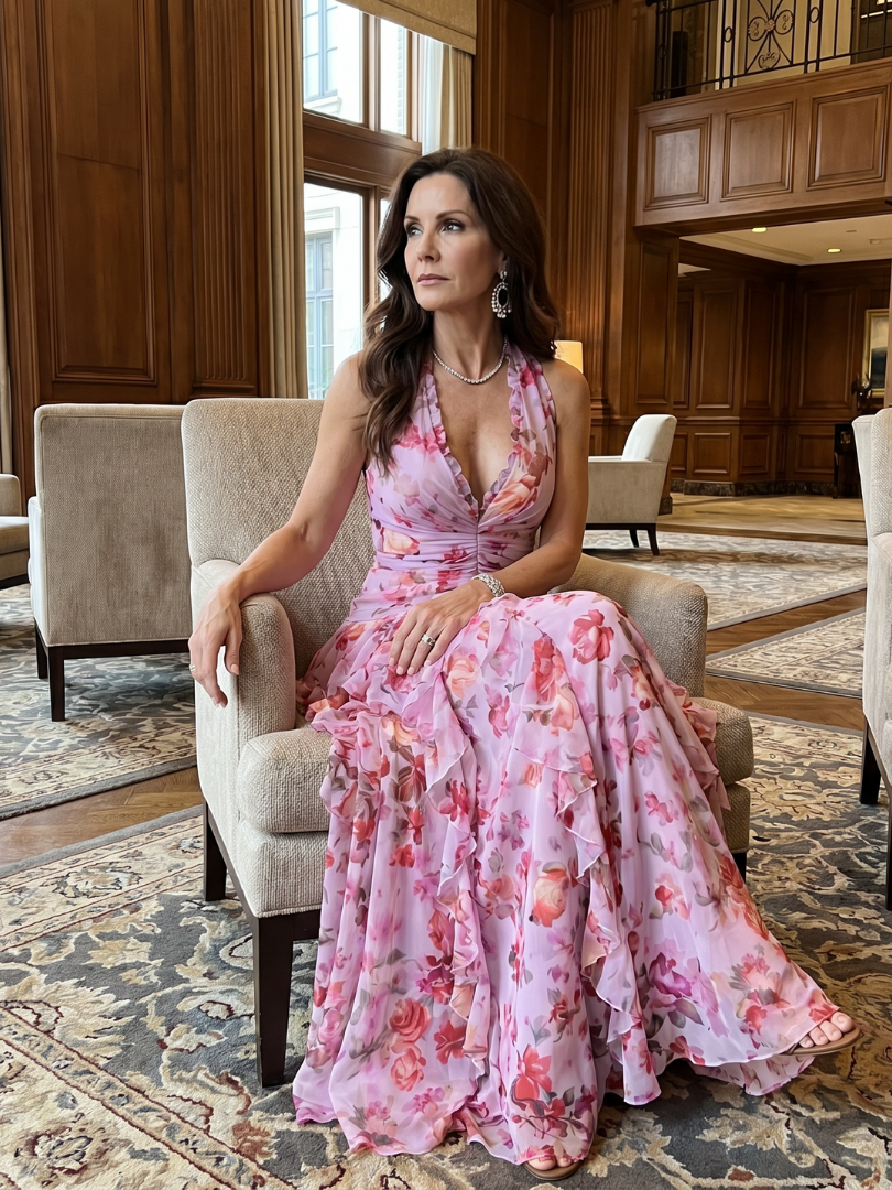 Nori - Robe Maxi Fleurie à Encolure Halter et Bodice Froncé Henri Lyon