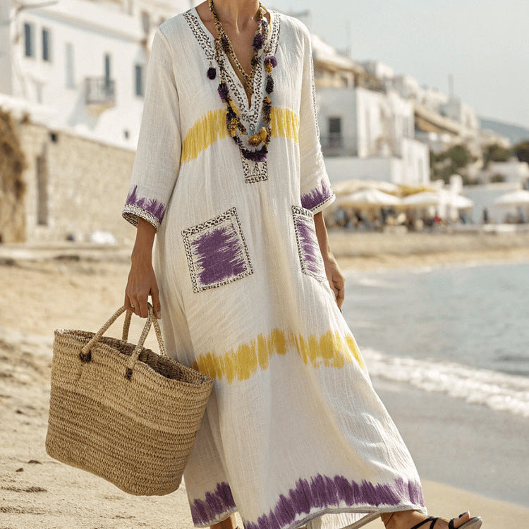 Robe Caftan "Aimée" – Pourpre & Mimosa Henri Lyon