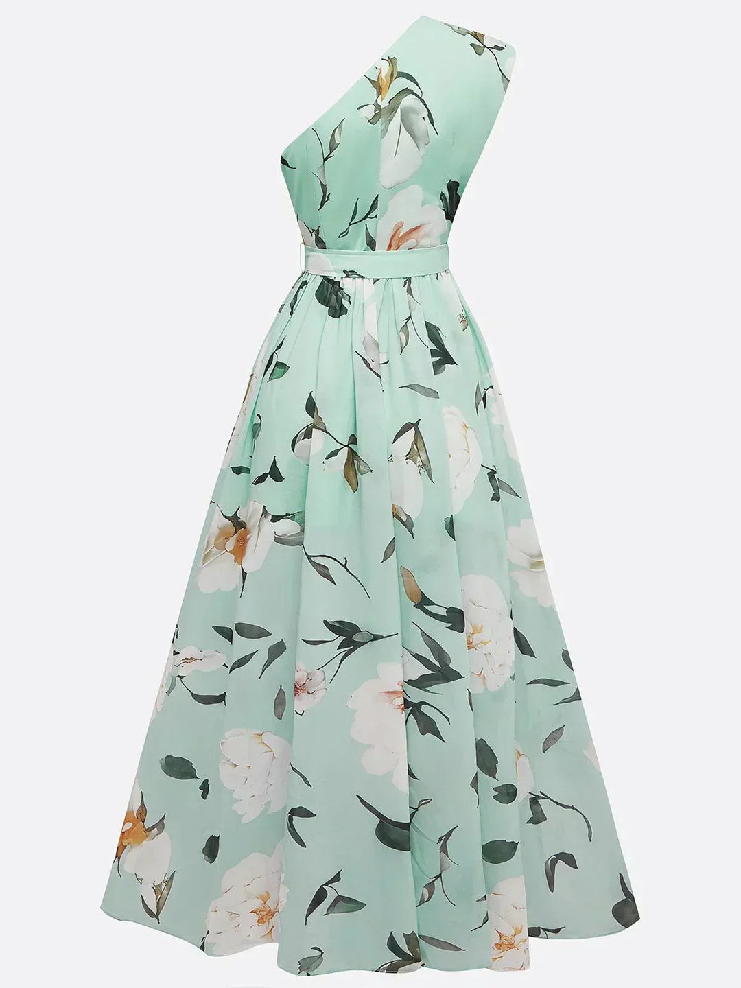 Julie | Robe Maxi Chiffon Florale à Épaules Dégagées Vert Clair Henri Lyon