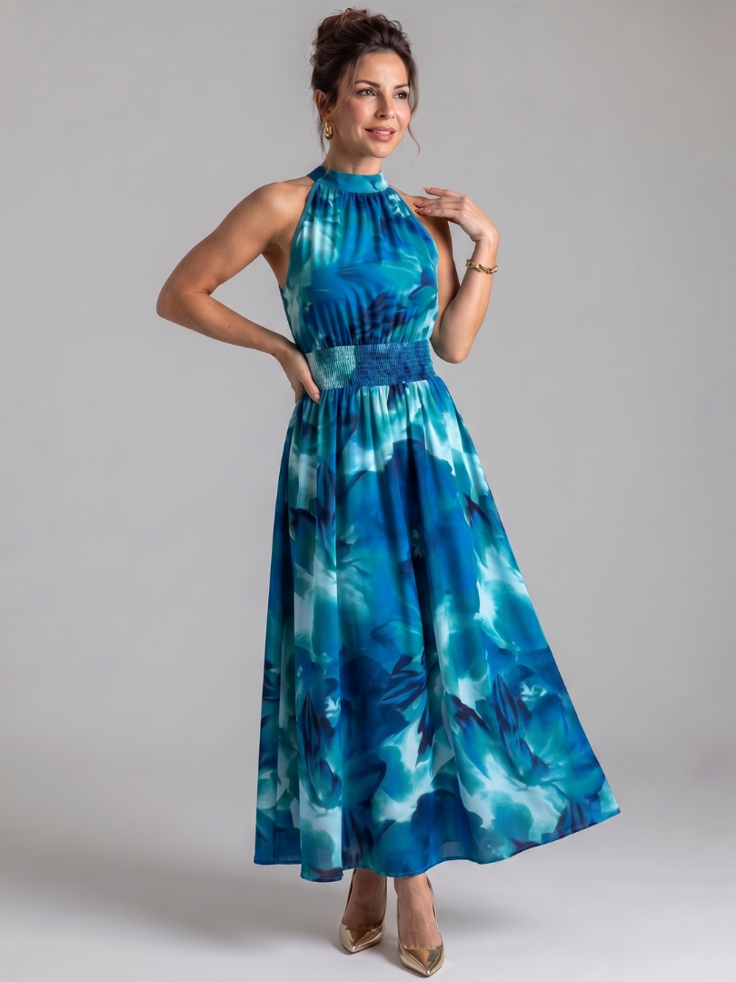 Olivia - Robe Midi Imprimé Abstrait à Taille Froncée Henri Lyon