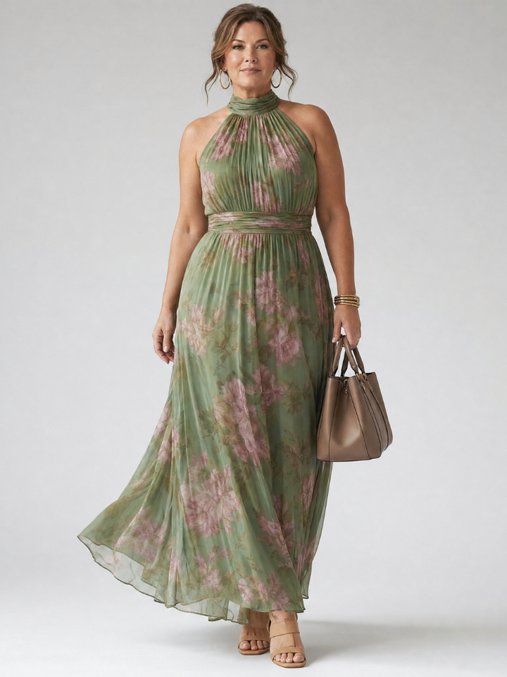 Mireille - Robe Midi à Encolure Halter Froncée Henri Lyon