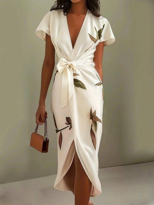 Judy | Robe Midi en Satin à Manches Courtes Blanche Henri Lyon